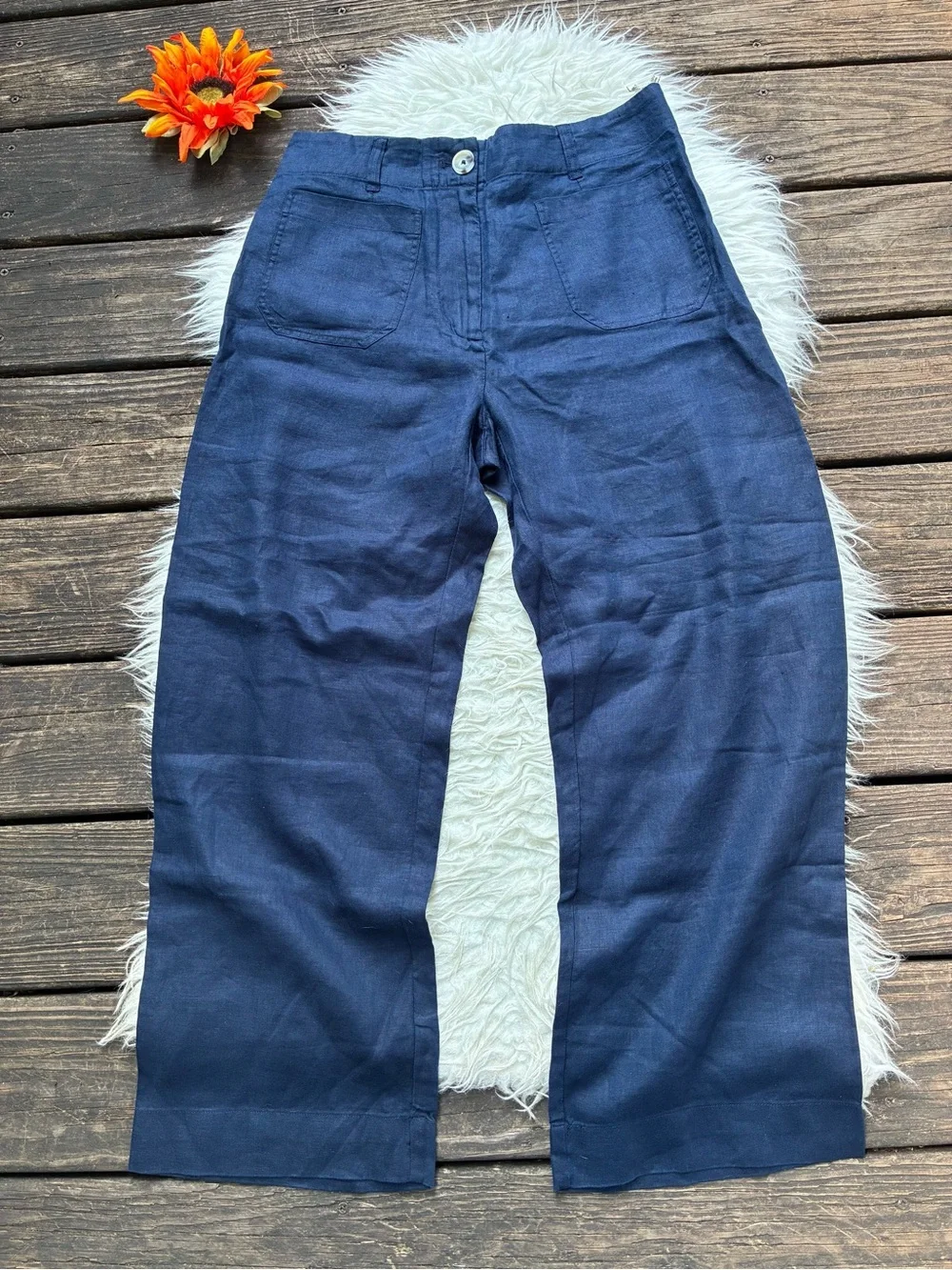 NWT Quince 💯 European linen Navy Wide-Leg Linen-Blend Chinos
